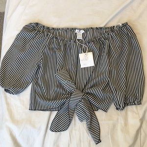 Urban Planet Striped Crop Top with Tie Front